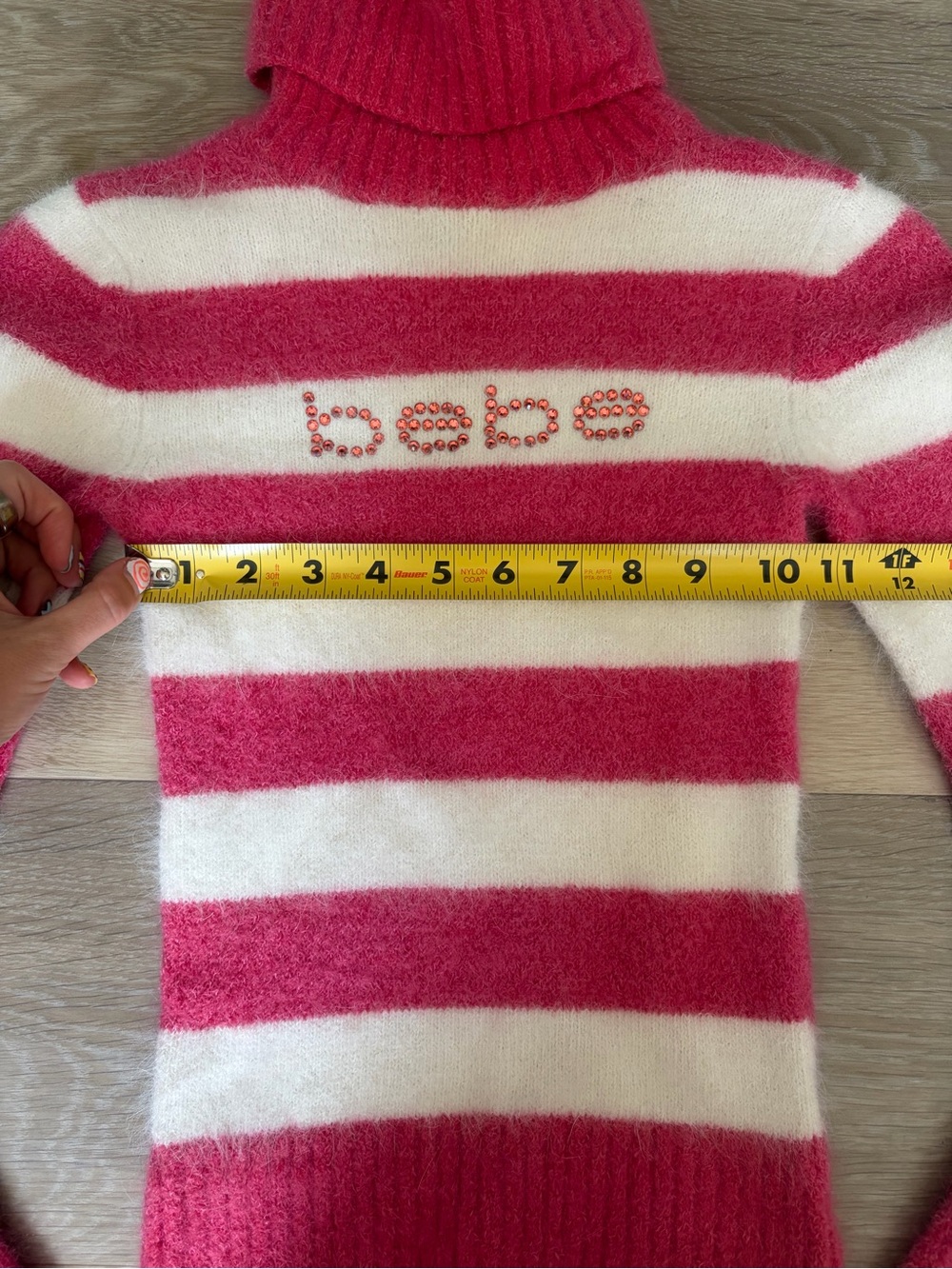 Bebe Pink Striped Rhinestone Turtleneck Sweater XS - Picture 5 of 6
